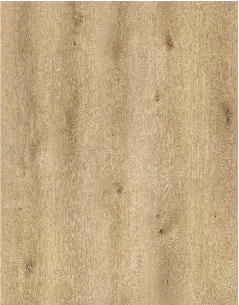 Close-up of Casa Dolce vinyl flooring by Villa Surfaces, showcasing a soft golden oak wood grain with natural knots and texture.